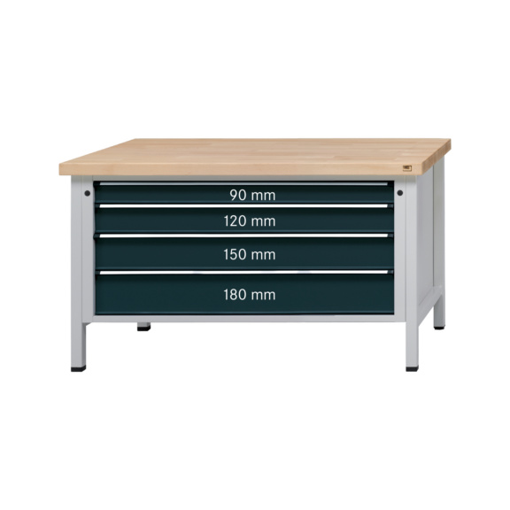 ANKE Werkbank Modell 31 VX Platte Buche-Massiv 1500x800x850 mm RAL 7035/7016 - Werkbank Serie VX 1500 mit XXL-Schubladen