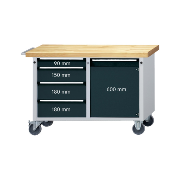 HK établi mobile HxlxP 850 x 1140 x 650 mm RAL 7035/RAL 5010, avec portes - Etabli mobile, hauteur de travail 850&nbsp;mm