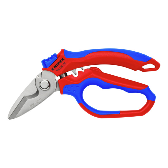 KNIPEX Elektrikerschere 160 mm mit Crimpstation und 2-K Pistolen-Griff - Elektrikerschere gewinkelt