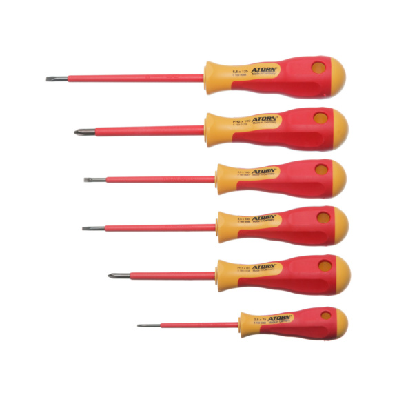 ATORN VDE-Schraubendreher-Satz 6-teilig, 2,5/3,5/4,0/5,5/ PH 1, PH 2 - Schraubendreher-Sätze VDE 6-teilig