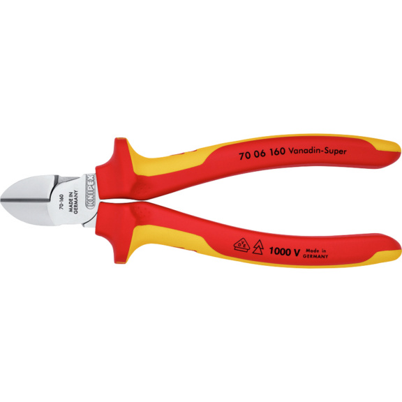 KNIPEX VDE Seitenschneider 160 mm Kopf verchromt mit Zweikomponentengriff - VDE-isolierter Seitenschneider mit 2-Komponenten-Griffhülle