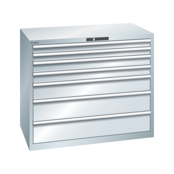 70.189.020 LISTA, Schubladenschrank 64x36E (BxTxH) 1193x725x1000mm RFID Lock R7035 - "Schubladenschrank, 7 Schubladen"