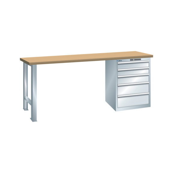 78.895.020 LISTA, Werkbank 27x27E (BxTxH) 2000x700x890mm Multiplex CODE Lock R7035 - "Werkbank mit Schubladenschrank"