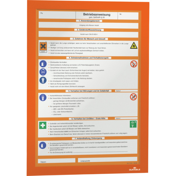 DURABLE Magnetrahmen, selbstklebende Rückseite A4 Farbe orange - Info-Rahmen, Rückseite selbstklebend