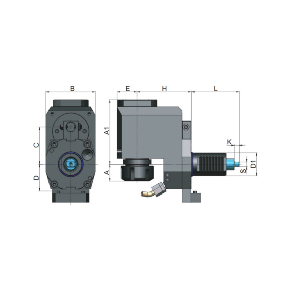 09RK30E25B070C56 EROGLU, Radial Bohr-und Fräskopf Spannzangenaufnahme DIN 6499 Duplomatic DIN 1809 Typ B versetzt VDI30 ER25/2-16-70 C=56 - Radial-Fräskopf, Duplomatic