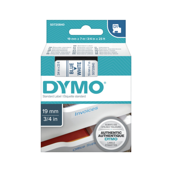 DYMO Schriftband 19 mm x 7 m blau auf weiß - Beschriftungsbänder D 1