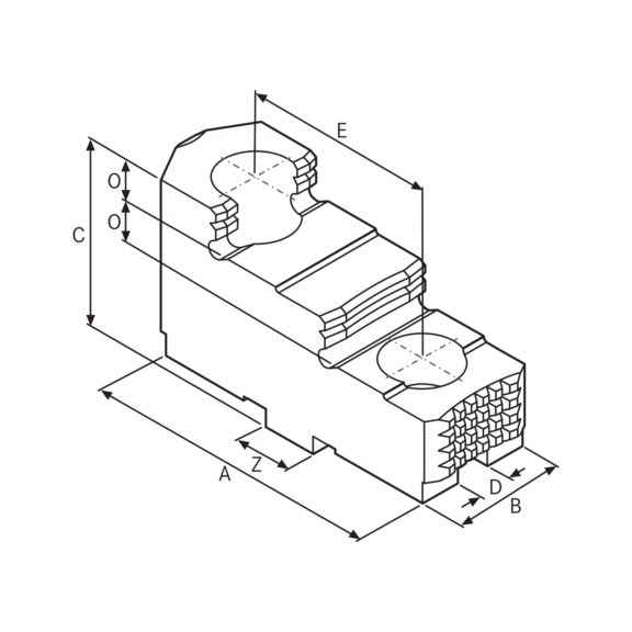 ATORN Umkehraufsatzbacke Stahl gehärtet 56x22x38,5 mm M8 Bohrabstand 32 mm - Umkehraufsatzbacke, gehärtet Stahl