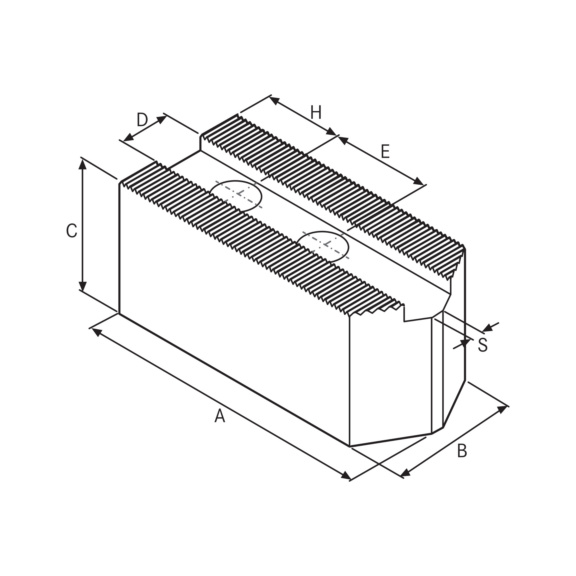 ATORN Aufsatzbacken weich angespitzt 125x50x50 mm M16 1/16 Zollx90 Grad E 28mm - Aufsatzbacken weich, angespitzt