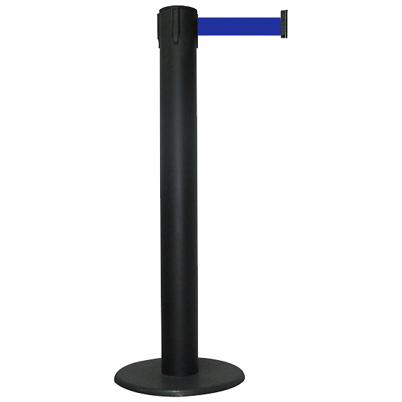 Absperrpfosten RS-Guidesystems GLA 85 Gurt 9 m x 50 mm blau, Pfosten schwarz - Absperrpfosten mit ausziehbarem Gurtband