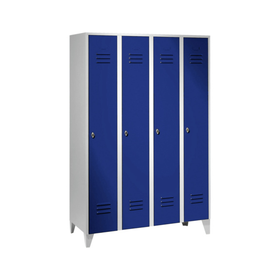 Kleiderschrank 4 Abteile 300 mm mit Füßen 1850x1200x500mm RAL 7035/5010 - Kleiderschrank mit Füßen