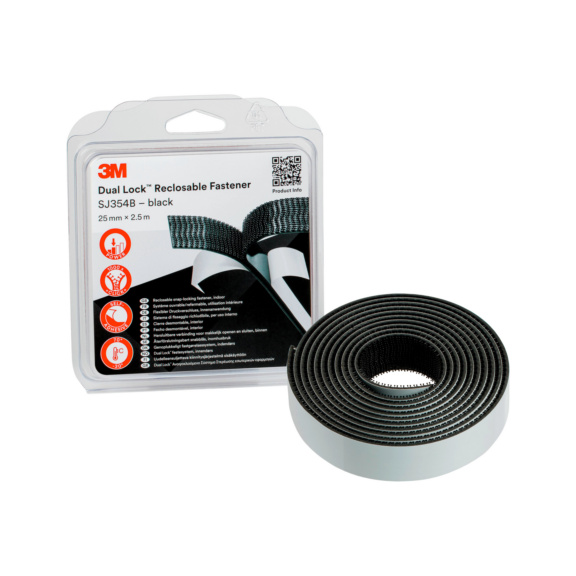 3M™ Dual Lock™ Druckverschlussband SJ3540, 25,4 mm x 2,5 m x 5,8 mm, schwarz - Dual-Lock Langrolle SJ3540