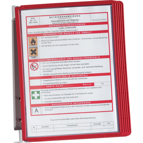 DURABLE Wandsichttafel-System inkl. 5 Sichttafeln aus Polypropylen A4 rot - Wandsichttafelsystem