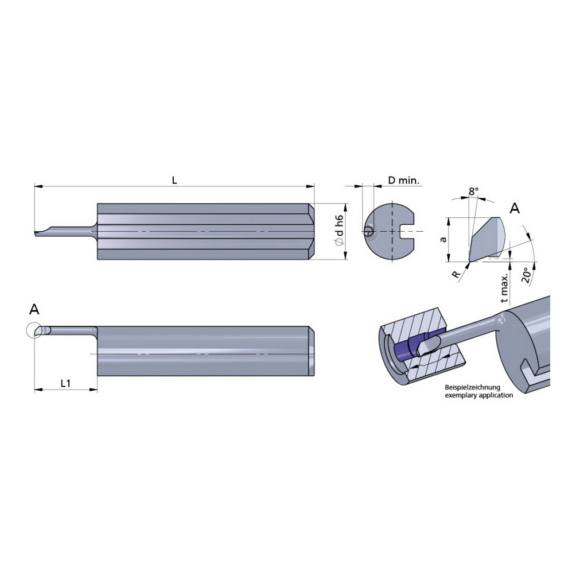 R050.02-1/K10F DÜMMEL, Ultramini Schneideinsatz Ø4x20; L1=1.0; R=0.02 - Typ 050, Ultramini Schneideinsatz