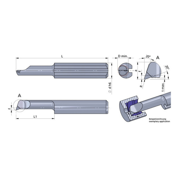 L050.20.5-20/AL41F DÜMMEL, Ultramini Schneideinsatz Ø5x35; L1=20; R=0.15; 20° - Typ 050.20, Ultramini Schneideinsatz