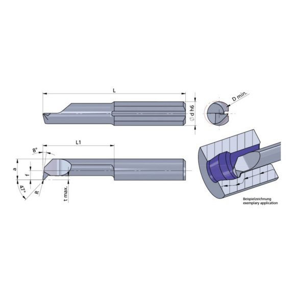 R047.4-20/AL41F DÜMMEL, Ultramini Schneideinsatz Ø4x34; L1=20; R=0.1; 47° - Typ 047, Ultramini Schneideinsatz