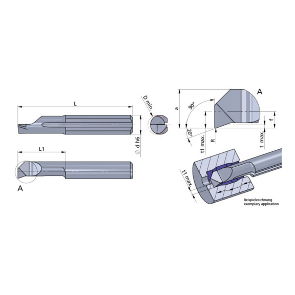 R090.4-10/CN45F DÜMMEL, Ultramini Schneideinsatz Ø4x24; L1=10; R=0.1; 90° - Typ 090, Ultramini Schneideinsatz