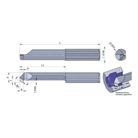 R080.0007-30/CN45F DÜMMEL, Ultramini Schneideinsatz Ø7x45; L1=30; R=0.2 - Typ 080, Ultramini Schneideinsatz