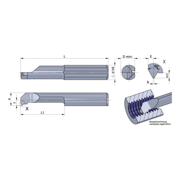 L106.0612-15/AL41F DÜMMEL, Ultramini Gewindedrehen Vollprofil Ø6x30; L1=15; 60°; p=1.25 - Typ 106, Ultramini Gewindedrehen Schneideinsatz