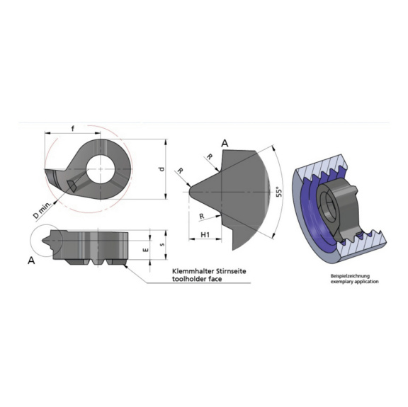 LS11.0813.19/AL41F DÜMMEL, Minicut Schneideinsatz 55°Vollprofil links - Typ S11, Minicut Schneideinsatz