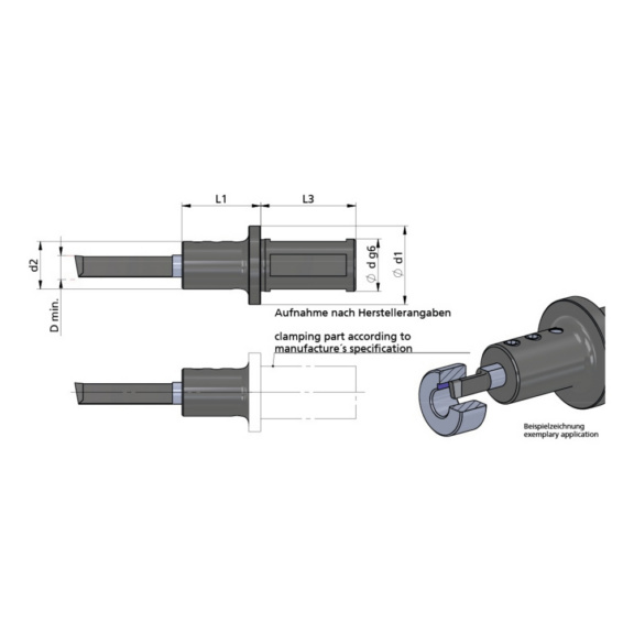 NH10.0022.1 DÜMMEL, Klemmhalter Nutstoßen Ø22x73 d2=20 Ømin=10 - Typ NH10, Klemmhalter Nutstoßen