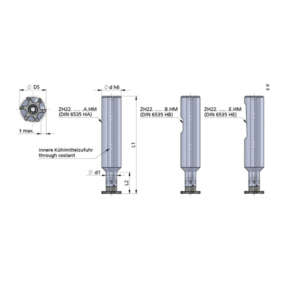 ZH22.1612.60.E.HM DÜMMEL, Minimill Fräserschaft D=16x130 L2=60 d1=12 - Typ ZH22, Minimill Fräserschaft
