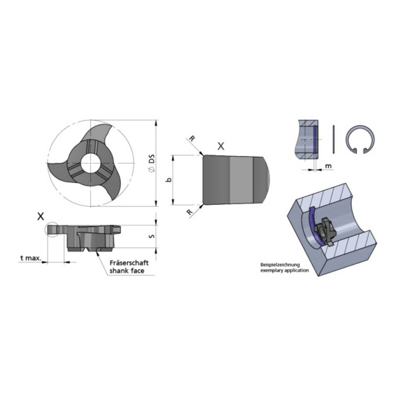 Z22.0215.02/AL41F DÜMMEL, Minimill Schneideinsatz D=22 b=2.26-0.02 R0.2 tmax=4.5 - Typ Z22, Minimill Schneideinsatz