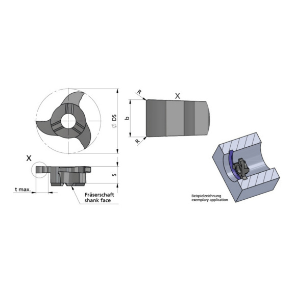 Z25.0350.02/AL41F DÜMMEL, Minimill Schneideinsatz D=25 b=3.5+0.02 R=0.2 tmax=5.0 - Typ Z25, Minimill Schneideinsatz