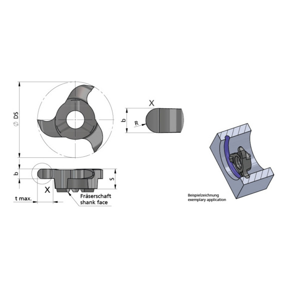 Z12.0005.10/K10F DÜMMEL, Minimill Schneideinsatz D=12mm R=0.5 b=1.0+0.03 - Typ Z12, Minimill Schneideinsatz