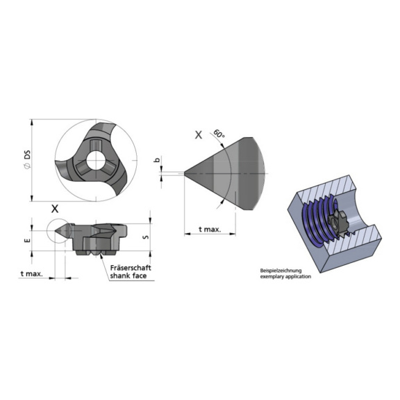 Z18.1325.01/AL41F DÜMMEL, Minimill Schneideinsatz D=18mm P=2.0-3.0 Teilprofil - Typ Z18, Minimill Schneideinsatz