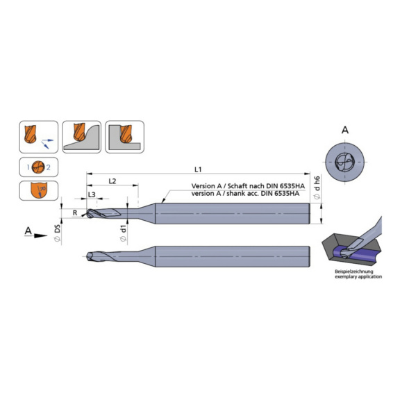 FM0100.100.F10/P04C DÜMMEL, FM Line VHM-Mikrofräser Ø1.0; L3=1.5; L2=10.0 - Typ FM Line F, VHM Mikrofräser