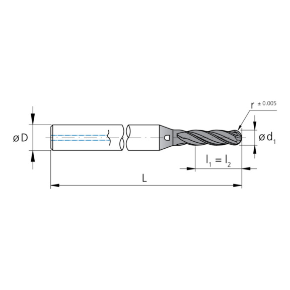 3CMC30.M5Z4.180.1, CrazyMill Cool TypM 3.5xd Ø1.80 Vollradius Z4 - 3CM, VHM Schaftfräser