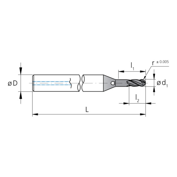 3CMC30.B5Z2.800.1, CrazyMill Cool TypB 3xd Ø8.00 Vollradius Z2 - 3CM, VHM Schaftfräser