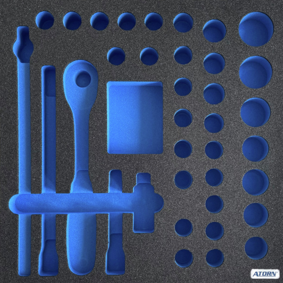 ATORN Hartschaumeinlage leer, passend für 35-teiliges Steckschlüsselsortiment - Hartschaumeinlage, leer - Steckschlüssel-Sortiment 35