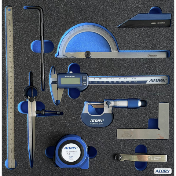 ATORN insert en mousse rigide avec assortiment d'équipements de mesure 10 pcs - Module en mousse rigide - assortiment de 10 équipements de mesure