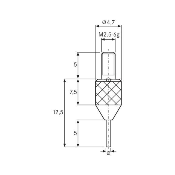 Messeinsatz Typ 573/201 H 0,6, HM-Stift 0,6; L=5 mm - Miniatur-Messeinsätze M2,5