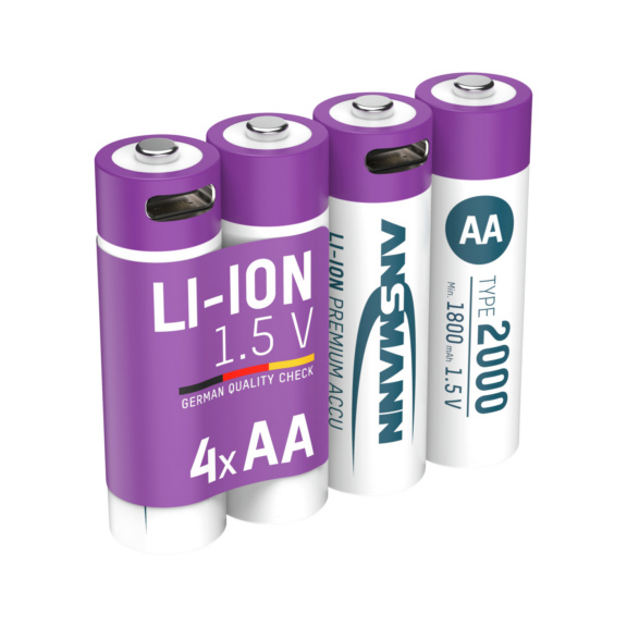 ANSMANN Lithium Akku AA mit Ladebuchse Pack a 4 Stück - Lithium Akku AA mit Ladebuchse