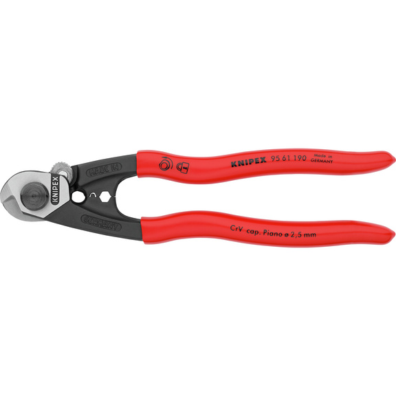 KNIPEX Drahtseilschere 190 mm Kopf poliert mit Kunststoffgriff - Drahtseilschere hochübersetzt , für Durchmesser bis 5 mm