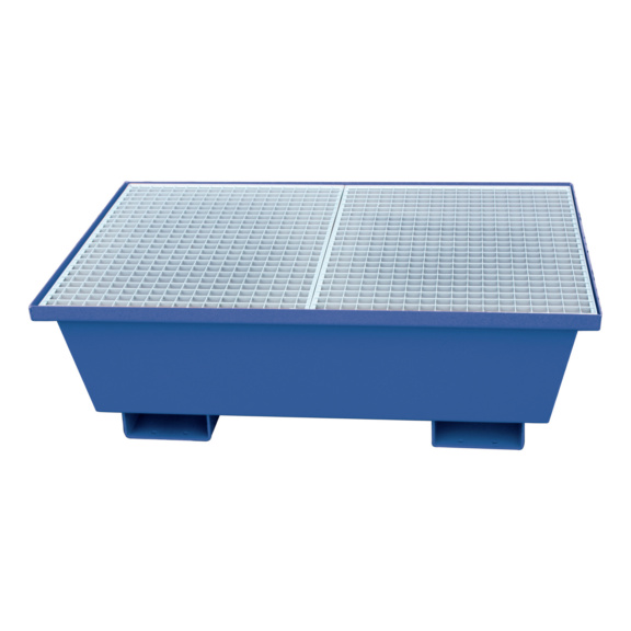 EICHINGER collection tray tapered side walls with grating, 4 drums gentian blue - Steel collection trays with tapered side walls 3010