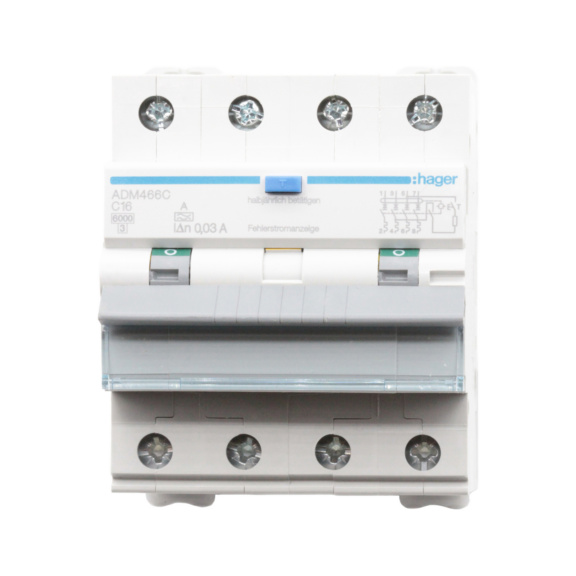 Residual current breaker with overcurrent ADM446C 30mA - FAULT CIRCUIT BREAKER 4-POLE C 4X16A