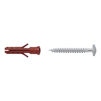 Nylon anchor without flange, includes galvanised half-round head particle board screw W-MR