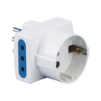 Three-way adapter for domestic use with a Schuko socket 