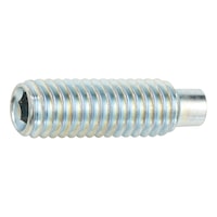 Hexagon socket set screw with pin ISO 4028, steel, 45H, zinc-plated, blue passivated (A2K)