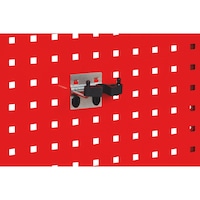Flexible tool clamp For square holes in perforated plates, workshop trolleys and the ORSY<SUP>®</SUP>1 shelving systems