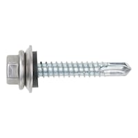 Drilling screw, hexagon head with protective cap and sealing washer made of A2 stainless steel pias<SUP>®</SUP>