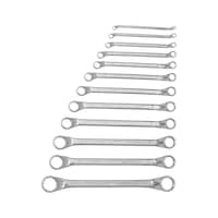Double ring wrench set, deep offset 12 pieces