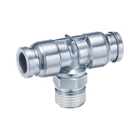 T-shaped push-in fitting, stainless steel T-piece, pneumatic air, automation 