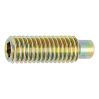 Hexagon socket set screw with pin ISO 4028, steel, 45H, zinc-plated, yellow chromated (A2K)