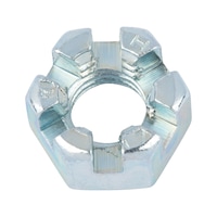Castellated nut, low profile DIN 937, steel 17H/22H, zinc-plated, blue passivated (A2K)