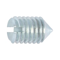 Slotted set screw with tip DIN 553, steel, 14H, zinc-plated, blue passivated (A2K)