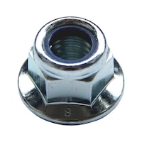 Hexagonal nut with flange and clamping piece (non-metallic insert)